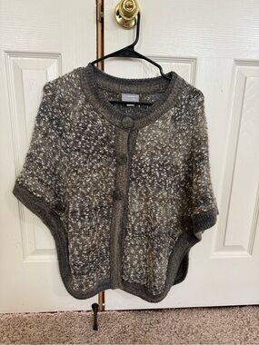JANA S Petite Textured Boucle Knit Poncho Cape Cardigan Gray Metallic